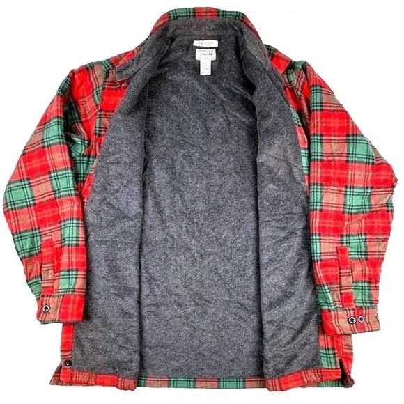 VTG LL Bean Traditional Fit Plaid Flannel Lined Shirt Jacket Red Green Mens L‎ - Picture 4 of 8